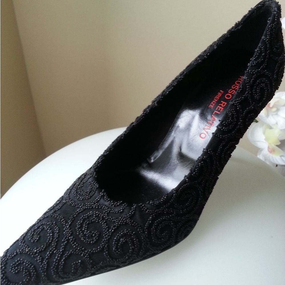 Italian Shoemakers Black Stiletto Heels with Lace Overlay